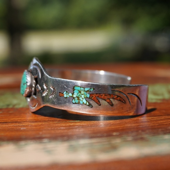 Vintage Navajo Waterbird Inlay Cuff Bracelet - Picture 8 of 16